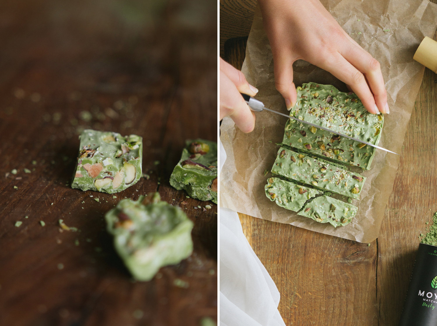 Handmade matcha chocolate bars