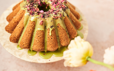 Easter pound cake with matcha glaze