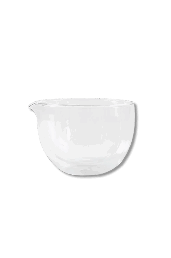 Glass matcha bowl with a spout